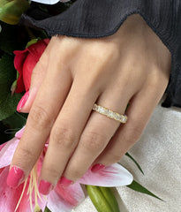 Radiant Cut Natural Diamonds Wedding Band in 18K Yellow Gold Half-Way band