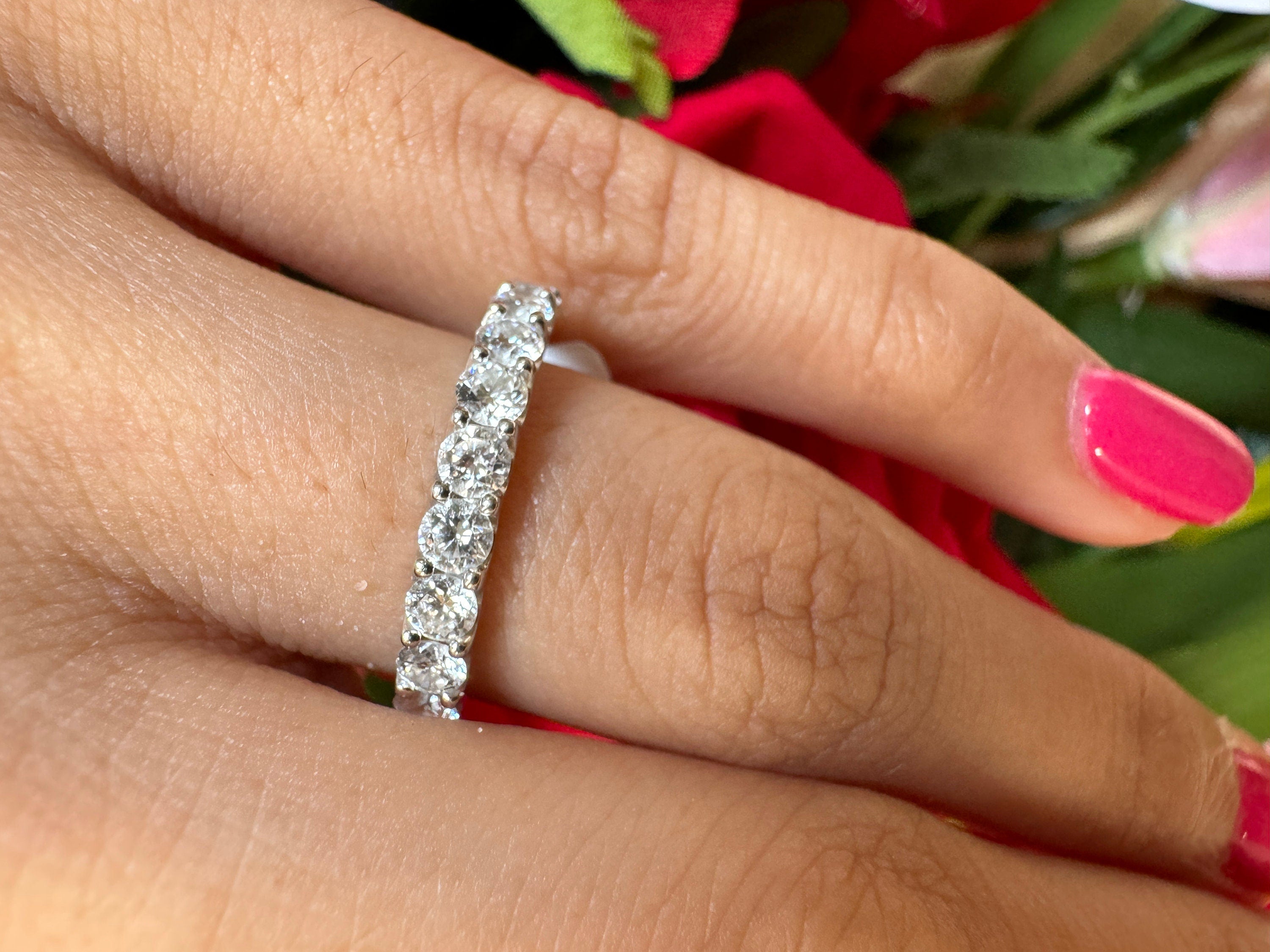 0.75cttw Lab Grown Diamond Round Wedding Band. Halfway in 14k 18k Platinum DEF Color VVS VS Clarity