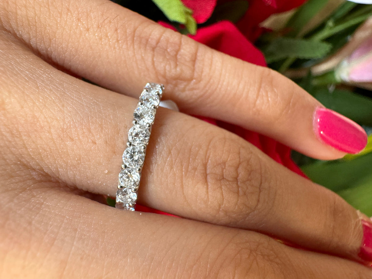 0.75cttw Lab Grown Diamond Round Wedding Band. Halfway in 14k 18k Platinum DEF Color VVS VS Clarity