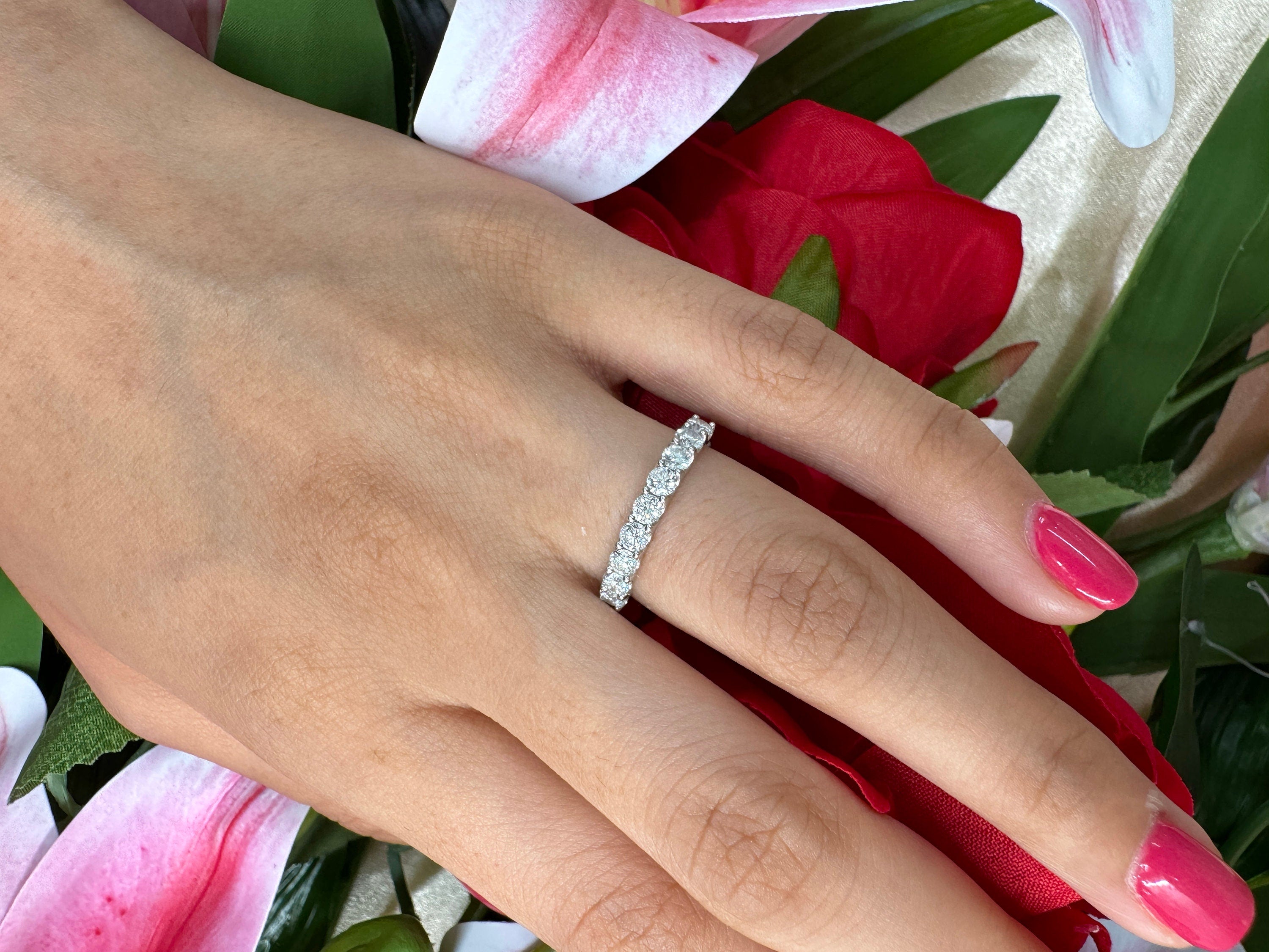 0.75cttw Lab Grown Diamond Round Wedding Band. Halfway in 14k 18k Platinum DEF Color VVS VS Clarity