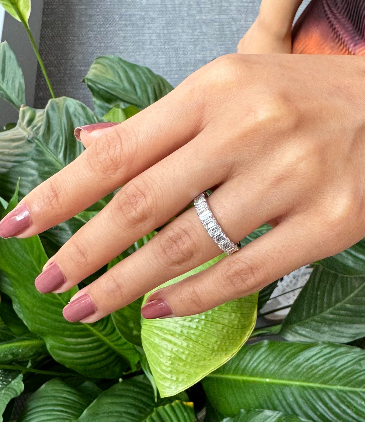 Emerald Cut Diamond Wedding Band 14K 18k White Yellow Rose Solid Platinum Halfway Ring. Stackable F VS Promise Anniversary Ring 1.5 carat