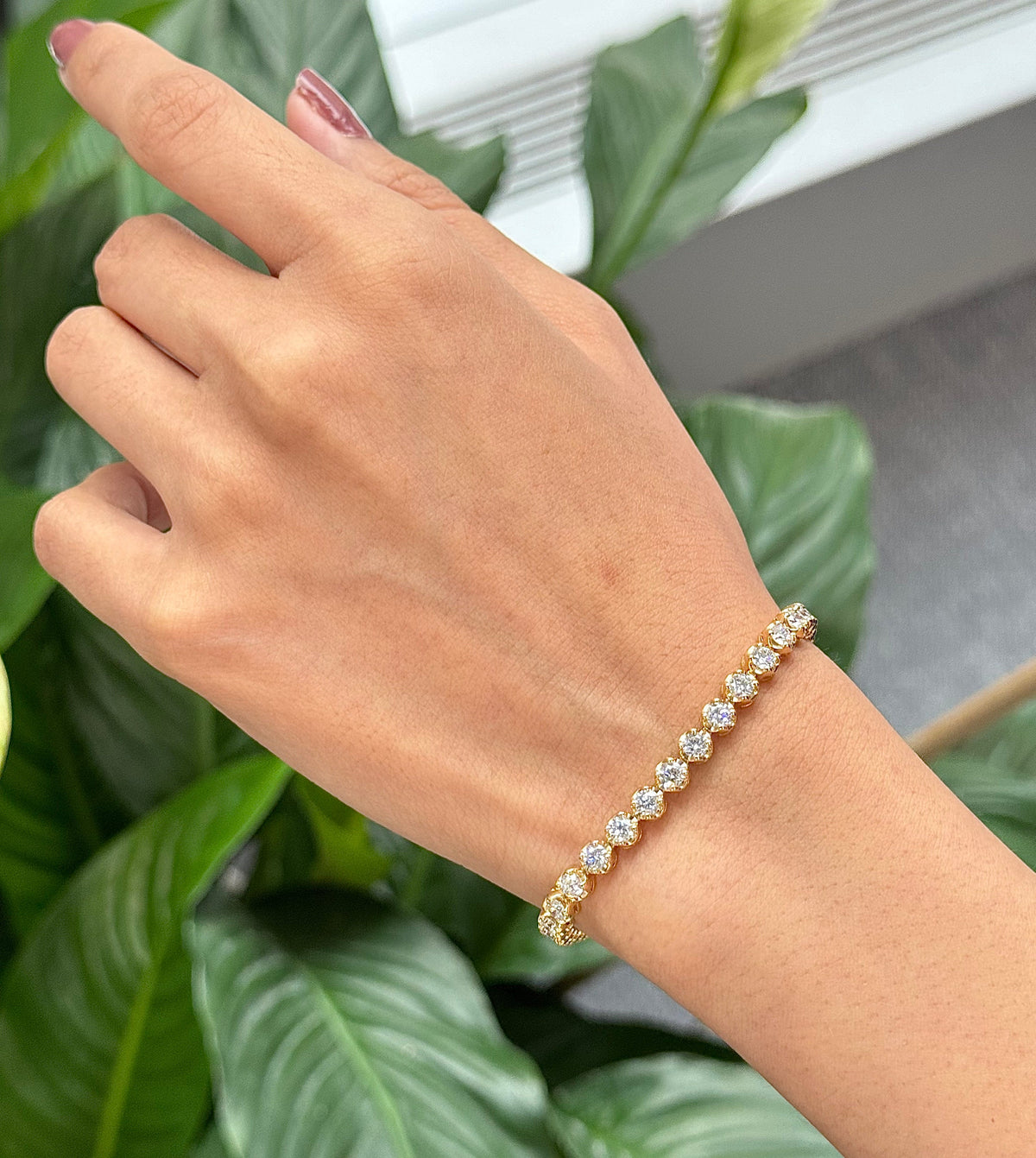 5 Carat Round Diamond Bracelet in 14k Yellow White Rose Gold Lab Grown. Buttercup style for big Diamond Look.