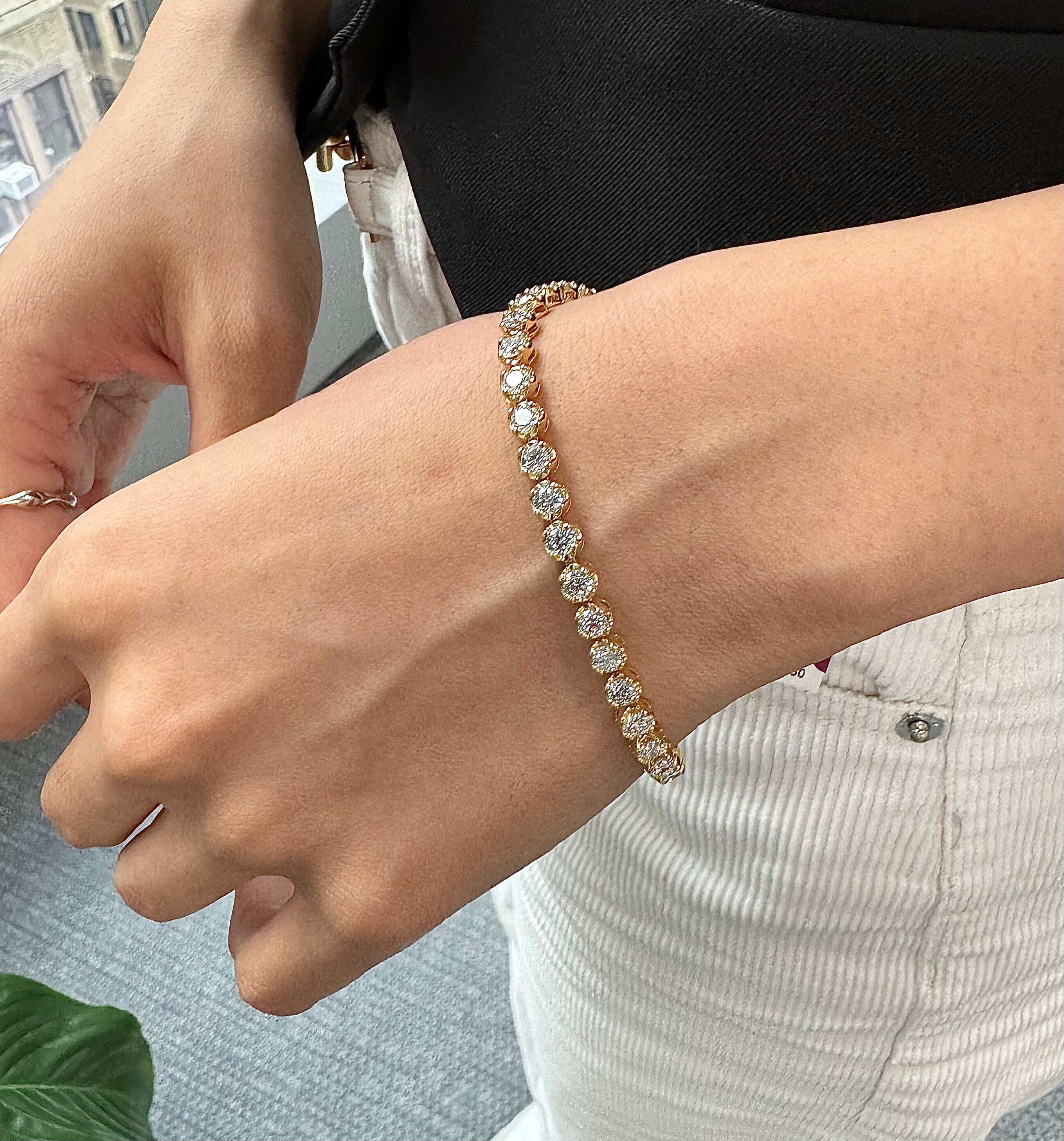 5 Carat Round Diamond Bracelet in 14k Yellow White Rose Gold Lab Grown. Buttercup style for big Diamond Look.