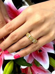 Natural Fancy Yellow Elongated Five stone Radiant Cut Diamond Wedding Ring 18K Yellow Gold