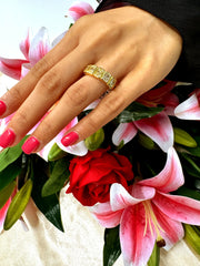 Natural Fancy Yellow Elongated Five stone Radiant Cut Diamond Wedding Ring 18K Yellow Gold