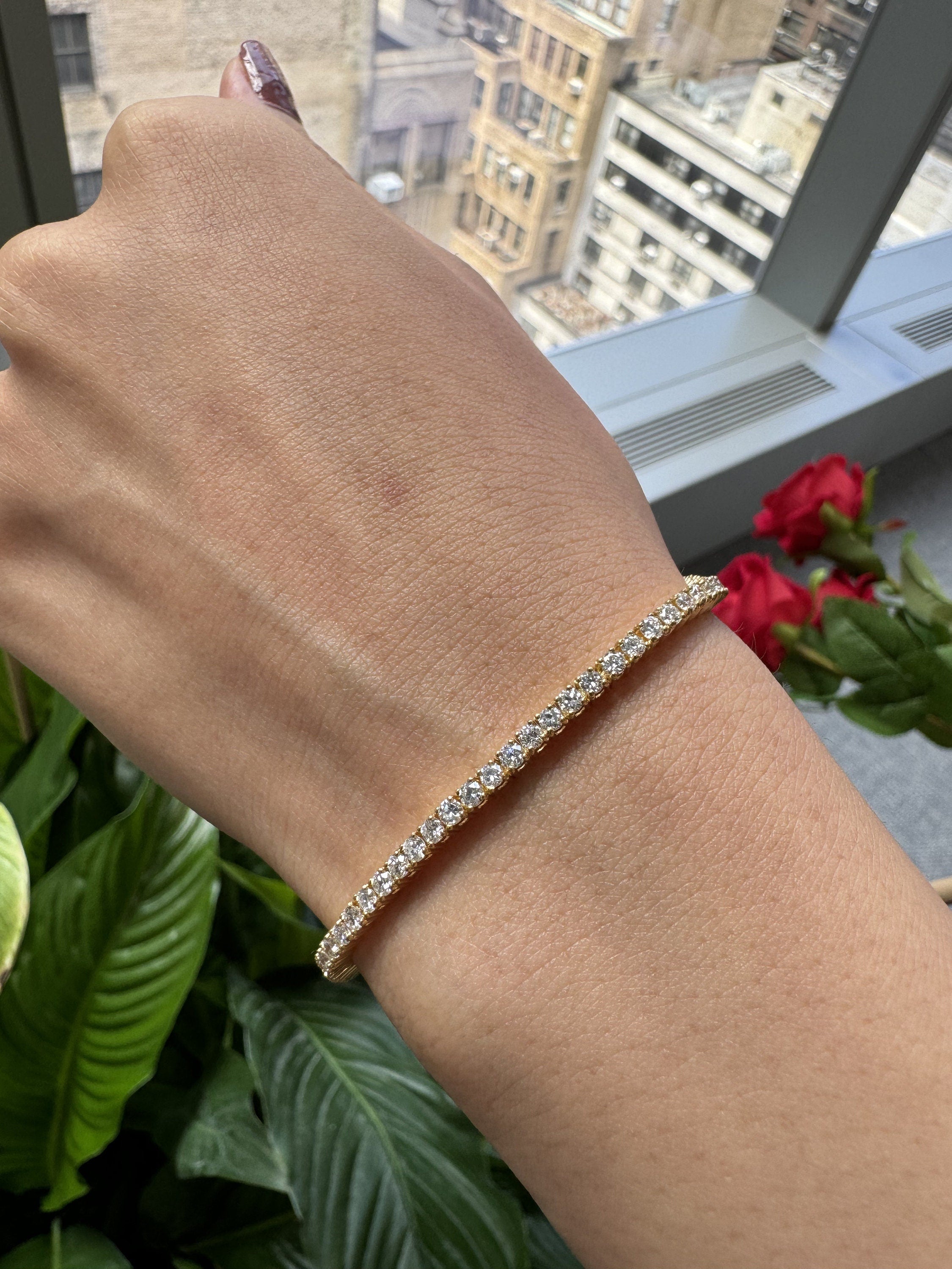 3 Carat Diamond Bracelet in 14k White Yellow Rose Gold. DEF Color VVS VS Clarity with Lab Grown Diamonds. 6" 6.5" 7" Tennis Bracelet. Gift
