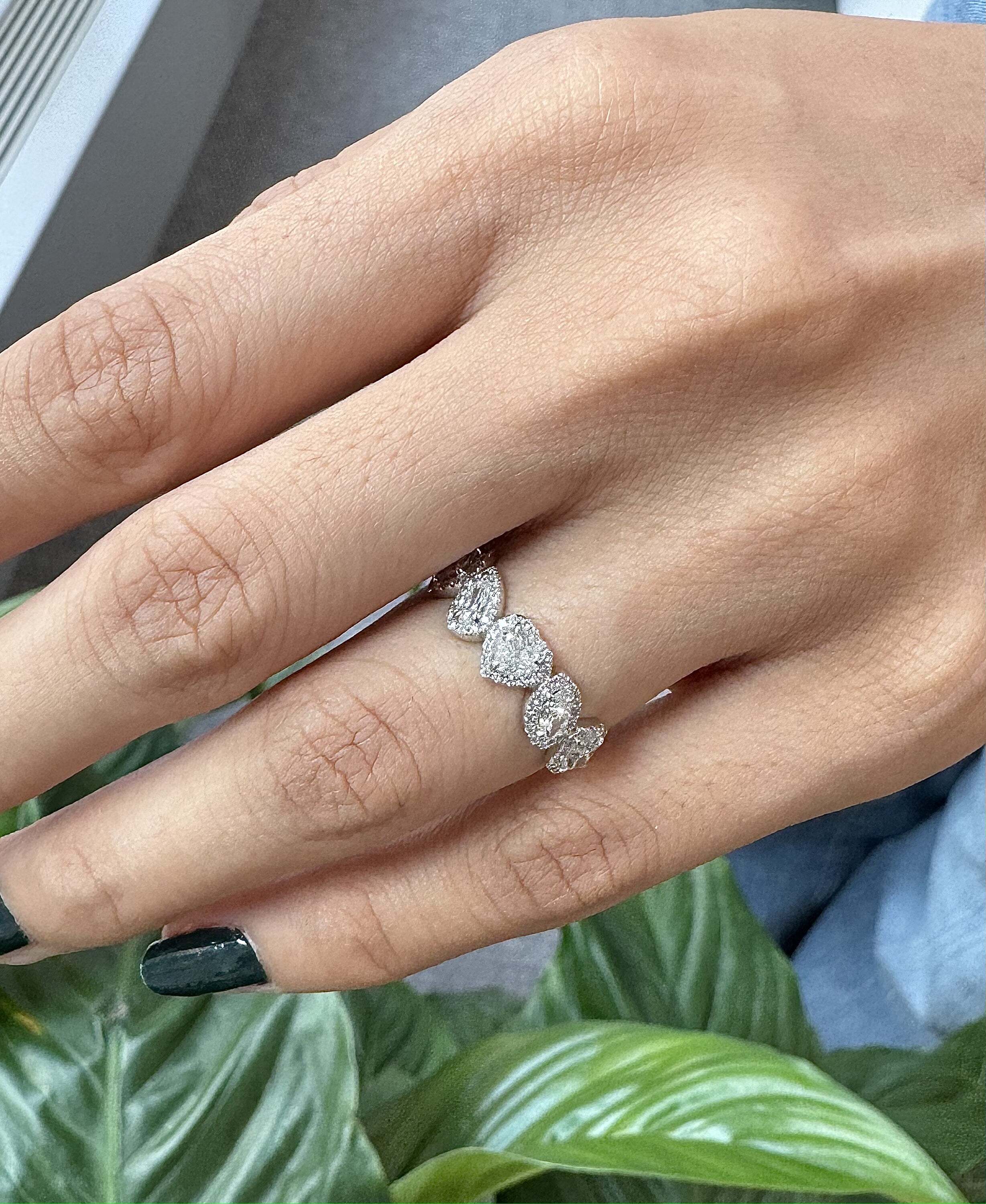 Natural Cushion, Pear, Heart, Marquise and Radiant Shape Diamonds Ring in 18K White Gold