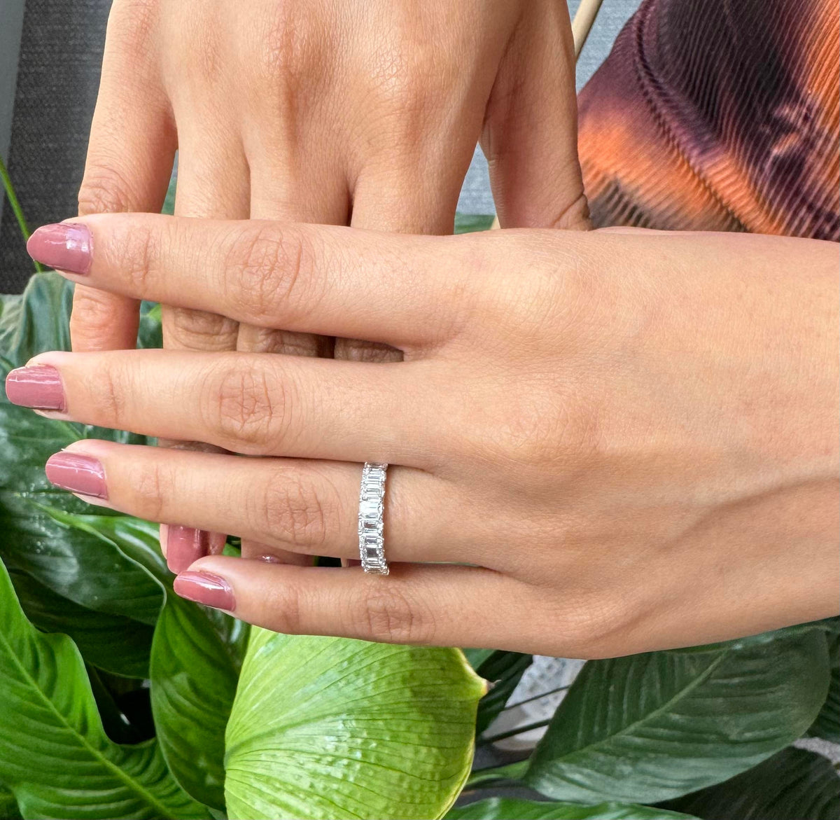 Emerald Cut Diamond Wedding Band 14K 18k White Yellow Rose Solid Platinum Halfway Ring. Stackable F VS Promise Anniversary Ring 1.5 carat