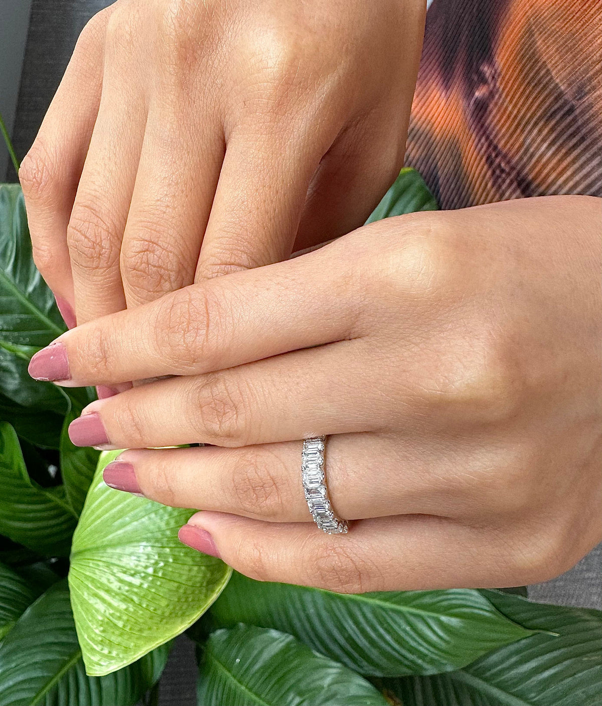 Emerald Cut Diamond Wedding Band 14K 18k White Yellow Rose Solid Platinum Halfway Ring. Stackable F VS Promise Anniversary Ring 1.5 carat