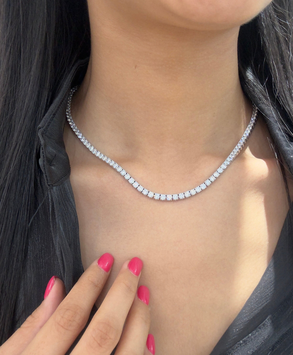 20 carats Diamond Tennis Chain Necklace in 14k 18K White Yellow Rose Gold. DEF Color and VVS VS Clarity Lab Grown Diamonds. 16" 17" 18"