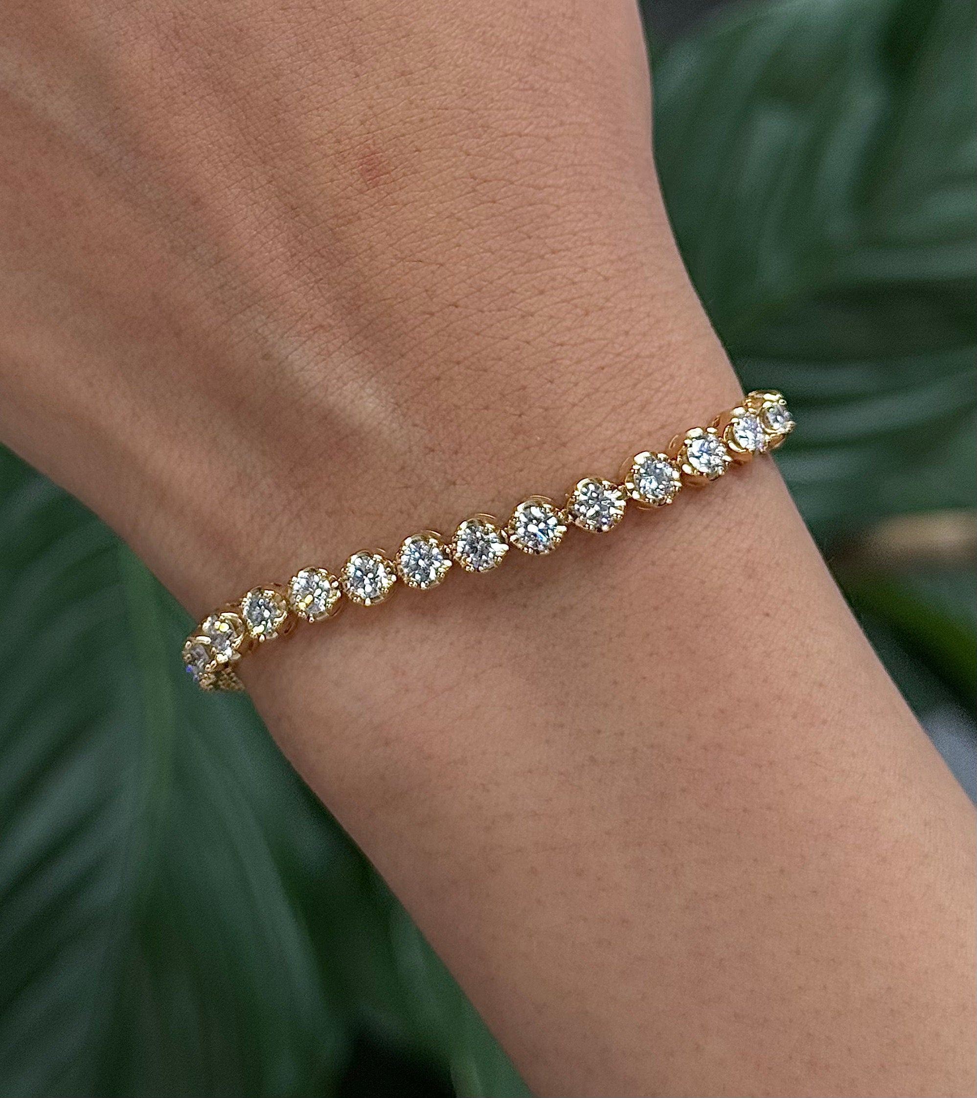 5 Carat Round Diamond Bracelet in 14k Yellow White Rose Gold Lab Grown. Buttercup style for big Diamond Look.