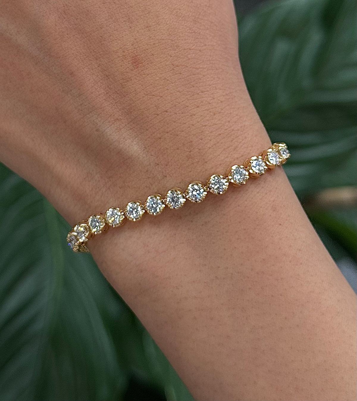 5 Carat Round Diamond Bracelet in 14k Yellow White Rose Gold Lab Grown. Buttercup style for big Diamond Look.