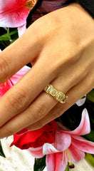 Natural Fancy Yellow Elongated Five stone Radiant Cut Diamond Wedding Ring 18K Yellow Gold