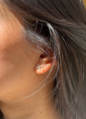 Natural Diamond Stud Earrings in 14K Yellow Gold, Dainty Flower Earring