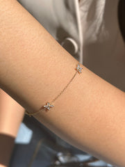 Natural Diamond Bracelet in 14K 18K White Yellow Rose Gold. F Color and VS Clarity. Flower Dainty Bracelet.