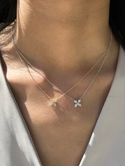 Flower Pendant Necklace in 14k 18K White Yellow Rose Gold with Natural Diamonds Dainty and Beautiful 17 / 18 Inch