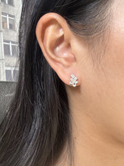 Natural Pear, Radiant Shaped Diamonds Earring Studs in 18K White Gold, 1.50 CTTW, VS Clarity. Unique and different style earrings.
