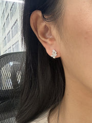 Natural Pear, Radiant Shaped Diamonds Earring Studs in 18K White Gold, 1.50 CTTW, VS Clarity. Unique and different style earrings.