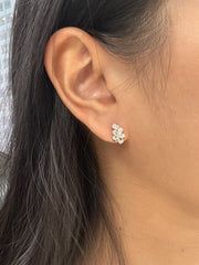 Natural Pear, Radiant Shaped Diamonds Earring Studs in 18K White Gold, 1.50 CTTW, VS Clarity. Unique and different style earrings.