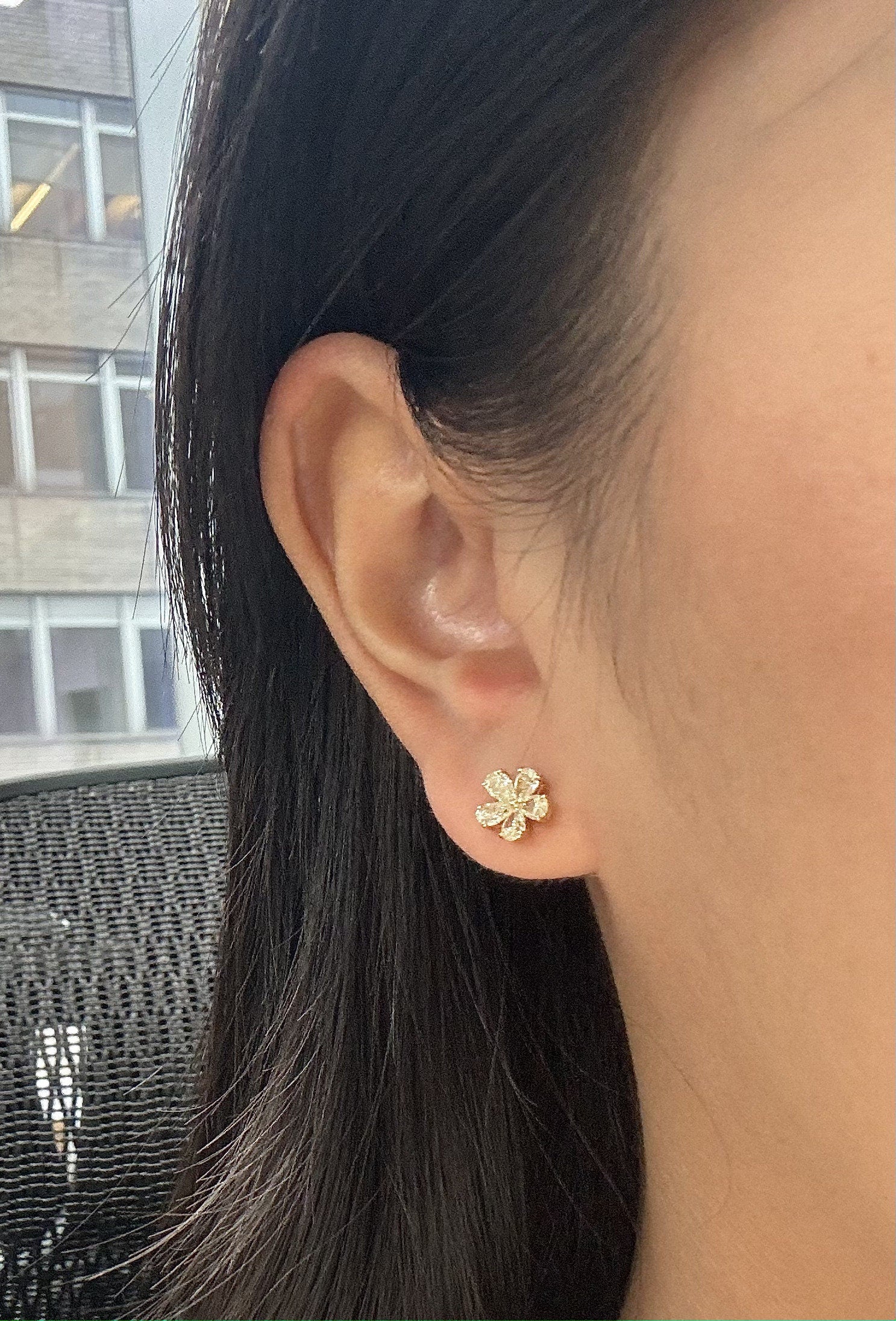 Natural Pear Shaped Diamonds Earring Studs in 18K Yellow Gold, 1.31 Carats tw, Fancy Light Yellow Color and VS Clarity Unique Fancy Style