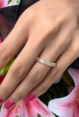 Natural Radiant Shaped Diamonds Eternity Band in 18K Yellow gold. over 3 carats, Light Yellow Color, VS Clarity. Stackable Ring/Band.
