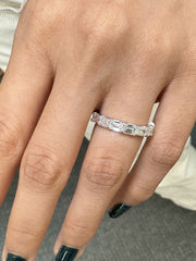 Horizontal Emerald Cut Diamond Ring in 18K White Gold, 1.72CTTW, F Color and VS Clarity Natural Diamonds.