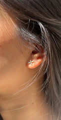 Natural Diamond Stud Earrings in 14K Yellow Gold, Dainty Flower Earring