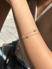 Natural Diamond Bracelet in 14K 18K White Yellow Rose Gold. F Color and VS Clarity. Flower Dainty Bracelet.