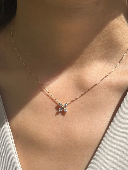 Flower Pendant Necklace in 14k 18K White Yellow Rose Gold with Natural Diamonds Dainty and Beautiful 17 / 18 Inch