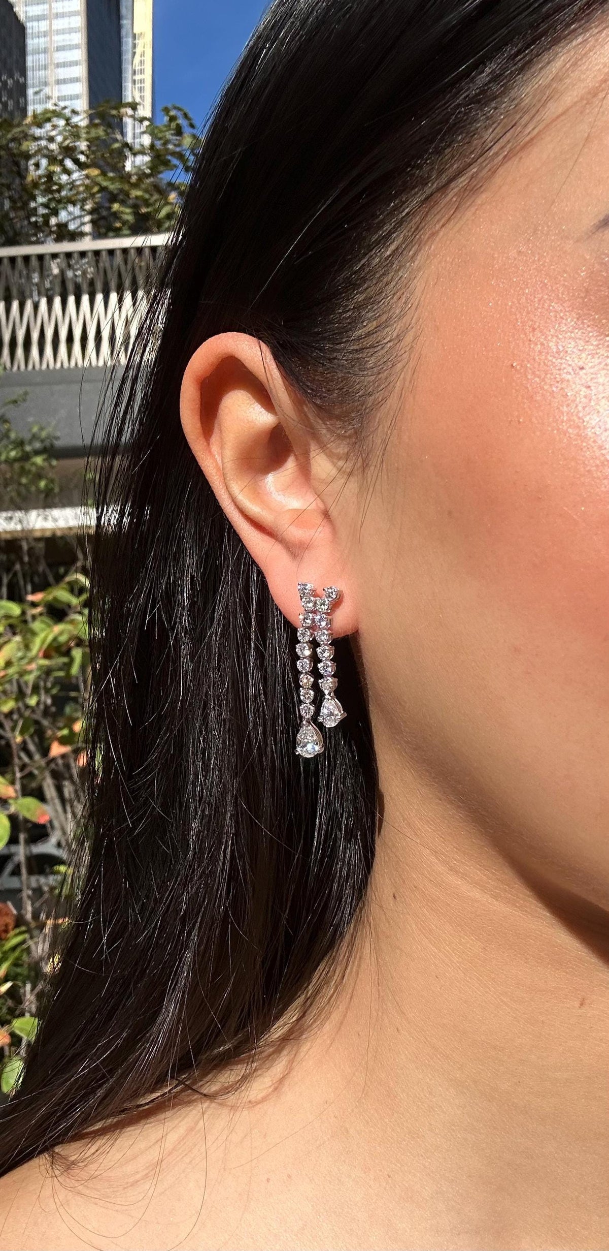 Round and Pear Shaped Diamonds Statement Earring in 14K White Gold, 3.85 CTTW, DEF Color and VVS Clarity Lab Grown Diamonds