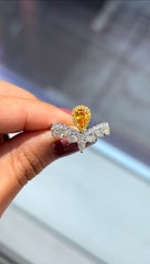 Natural Pear and Round Shaped Diamond Ring in 18K White Gold, 1.38 Carats, GH Color and VS Clarity.