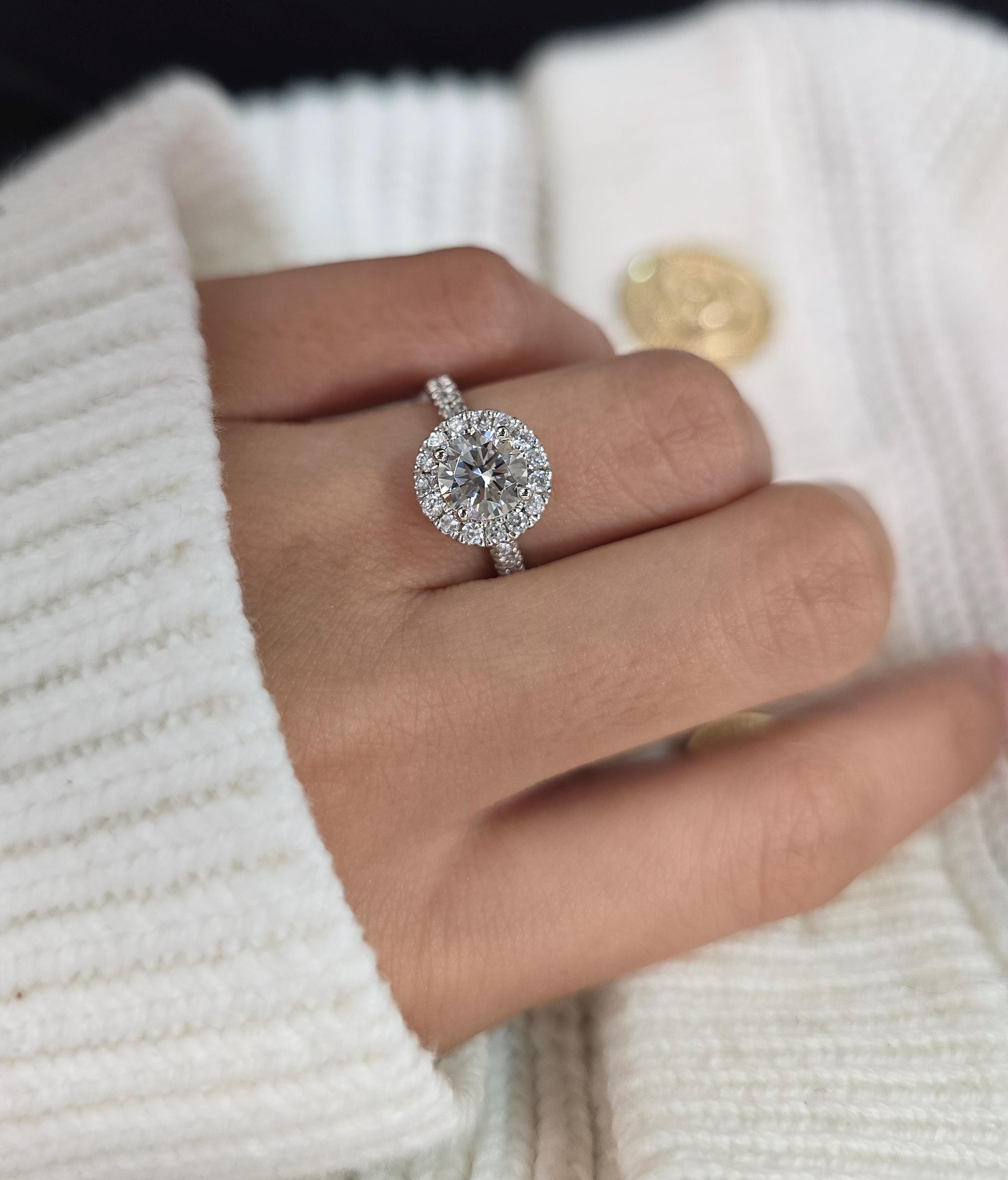 Round Cut 1ct 1.50ct 2.00ct 3.00ct Lab Grown Diamond Engagement Wedding Double Halo Ring in 14k 18k Platinum White Yellow Rose Gold