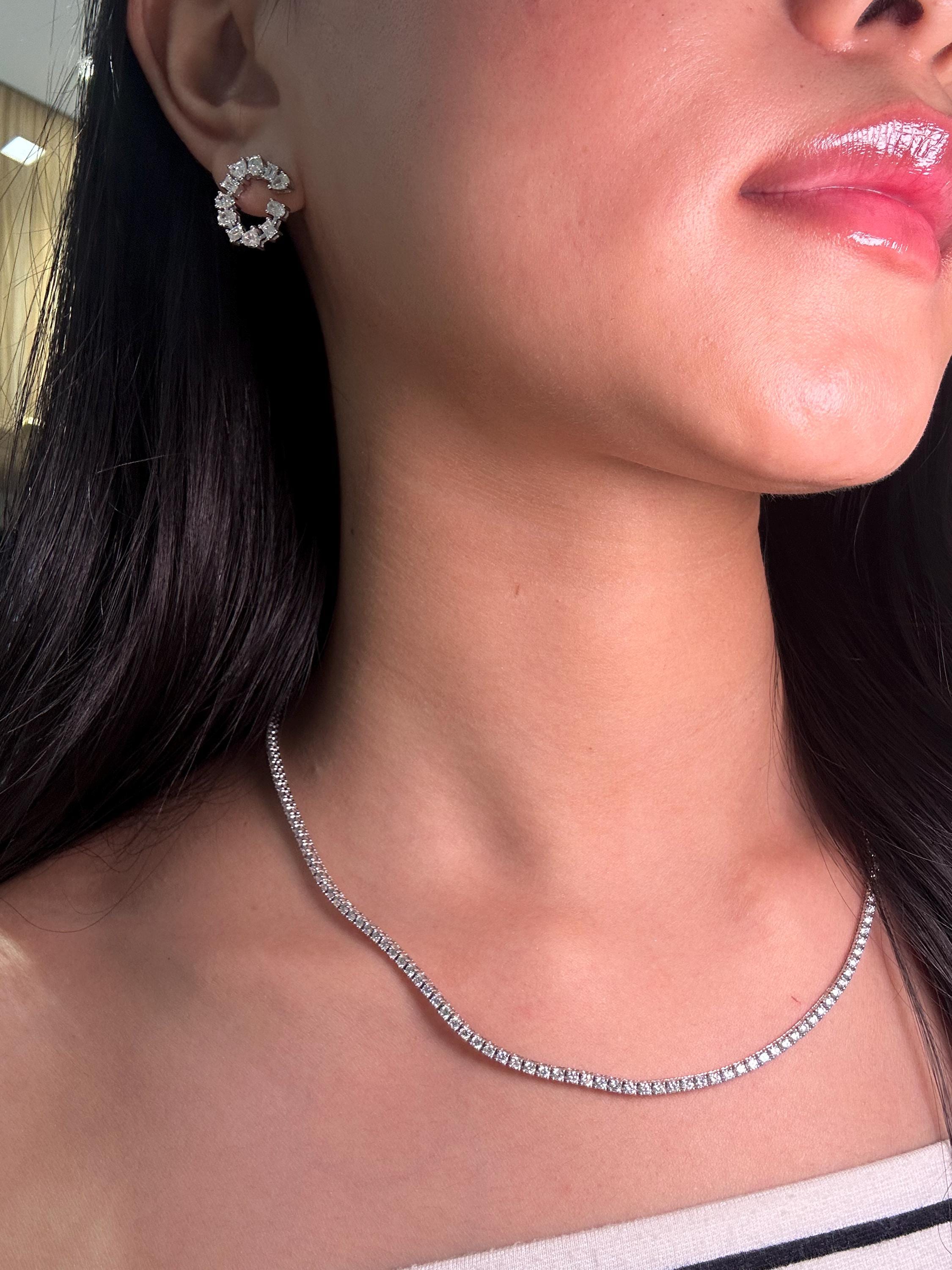 6 carats Diamond Tennis Chain Necklace in 14K White Yellow Rose Gold. DEF Color VVS VS Clarity Lab Grown Diamonds. 16 17 18 inch Choker