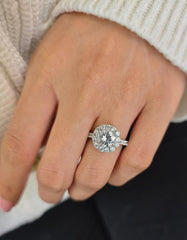 Round Cut 1ct 1.50ct 2.00ct 3.00ct Lab Grown Diamond Engagement Wedding Double Halo Ring in 14k 18k Platinum White Yellow Rose Gold.