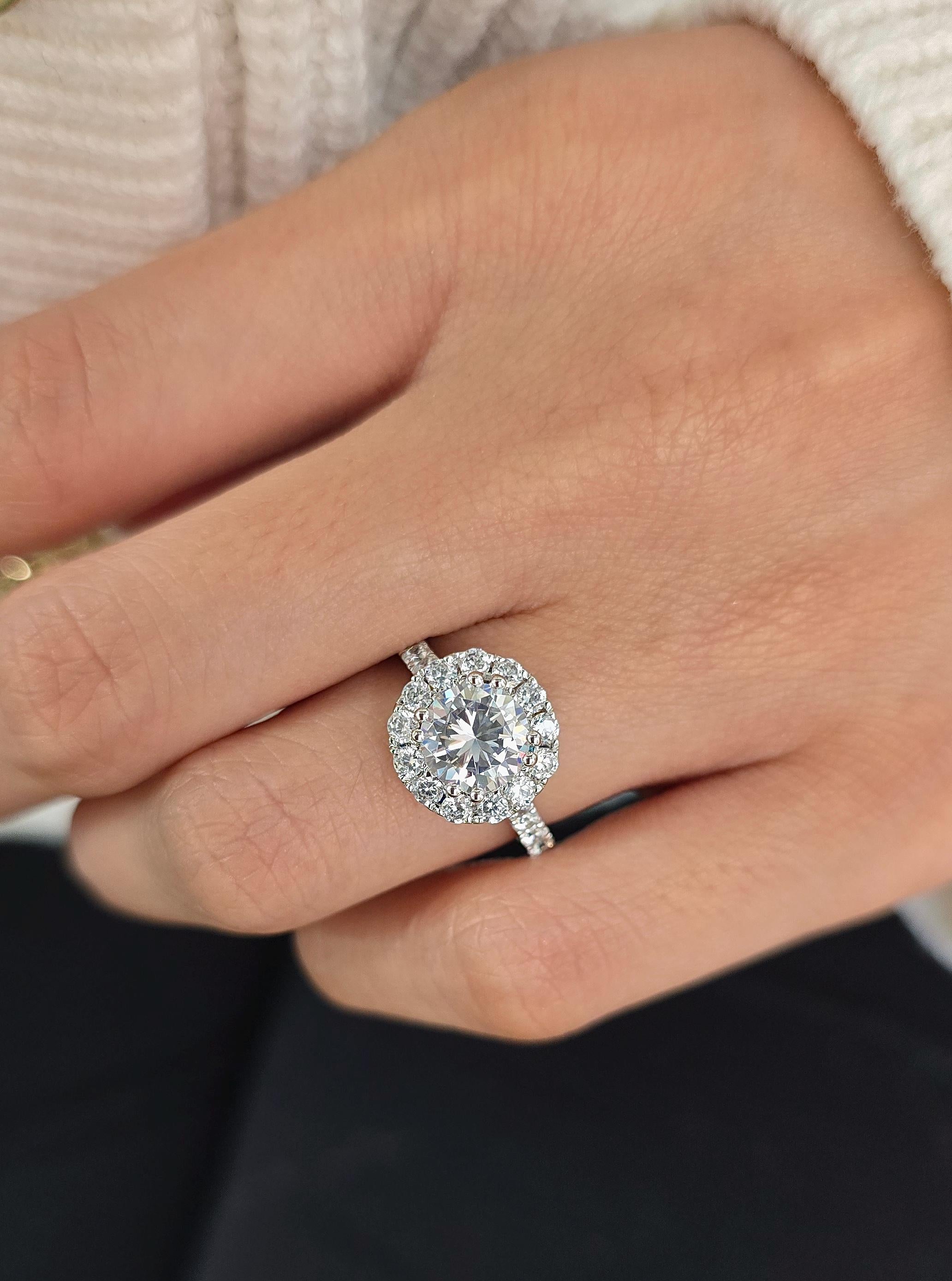 Round Cut 1ct 1.50ct 2.00ct 3.00ct Lab Grown Diamond Engagement Wedding Double Halo Ring in 14k 18k Platinum White Yellow Rose Gold.