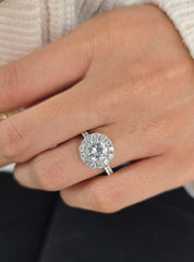 Round Cut 1ct 1.50ct 2.00ct 3.00ct Lab Grown Diamond Engagement Wedding Double Halo Ring in 14k 18k Platinum White Yellow Rose Gold.