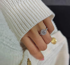 Round Cut 1ct 1.50ct 2.00ct 3.00ct Lab Grown Diamond Engagement Wedding Double Halo Ring in 14k 18k Platinum White Yellow Rose Gold