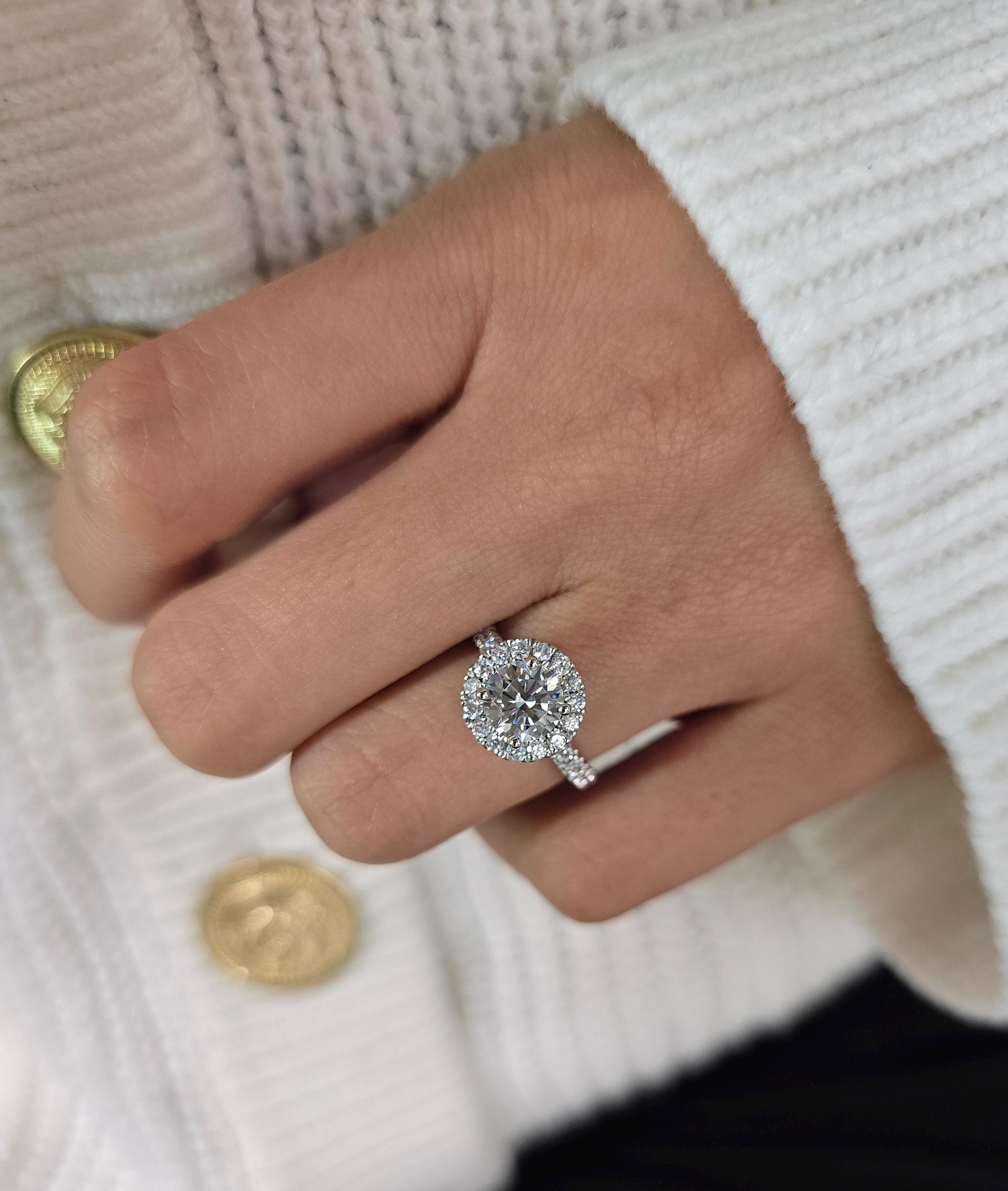Round Cut 1ct 1.50ct 2.00ct 3.00ct Lab Grown Diamond Engagement Wedding Double Halo Ring in 14k 18k Platinum White Yellow Rose Gold
