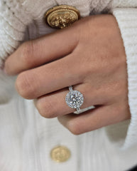 Round Cut 1ct 1.50ct 2.00ct 3.00ct Lab Grown Diamond Engagement Wedding Double Halo Ring in 14k 18k Platinum White Yellow Rose Gold