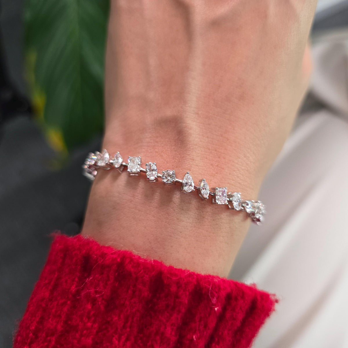 Luxurious 7cts Lab Grown Diamond Bracelet with Multi-Shaped Pear, Radiant, Oval, Marquise, and Round Diamonds, a dazzling masterpiece.