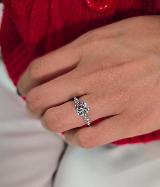 Round Cut 1ct 1.50ct 2.00ct 3.00ct Lab Grown Diamond Engagement Wedding Ring in 14k 18k Platinum White Yellow Rose Gold.