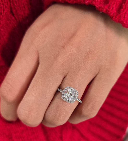 Cushion Cut 1ct 1.50ct 2.00ct 3.00ct Lab Grown Diamond Engagement Wedding Ring in 14k 18k Platinum White Yellow Rose Gold.