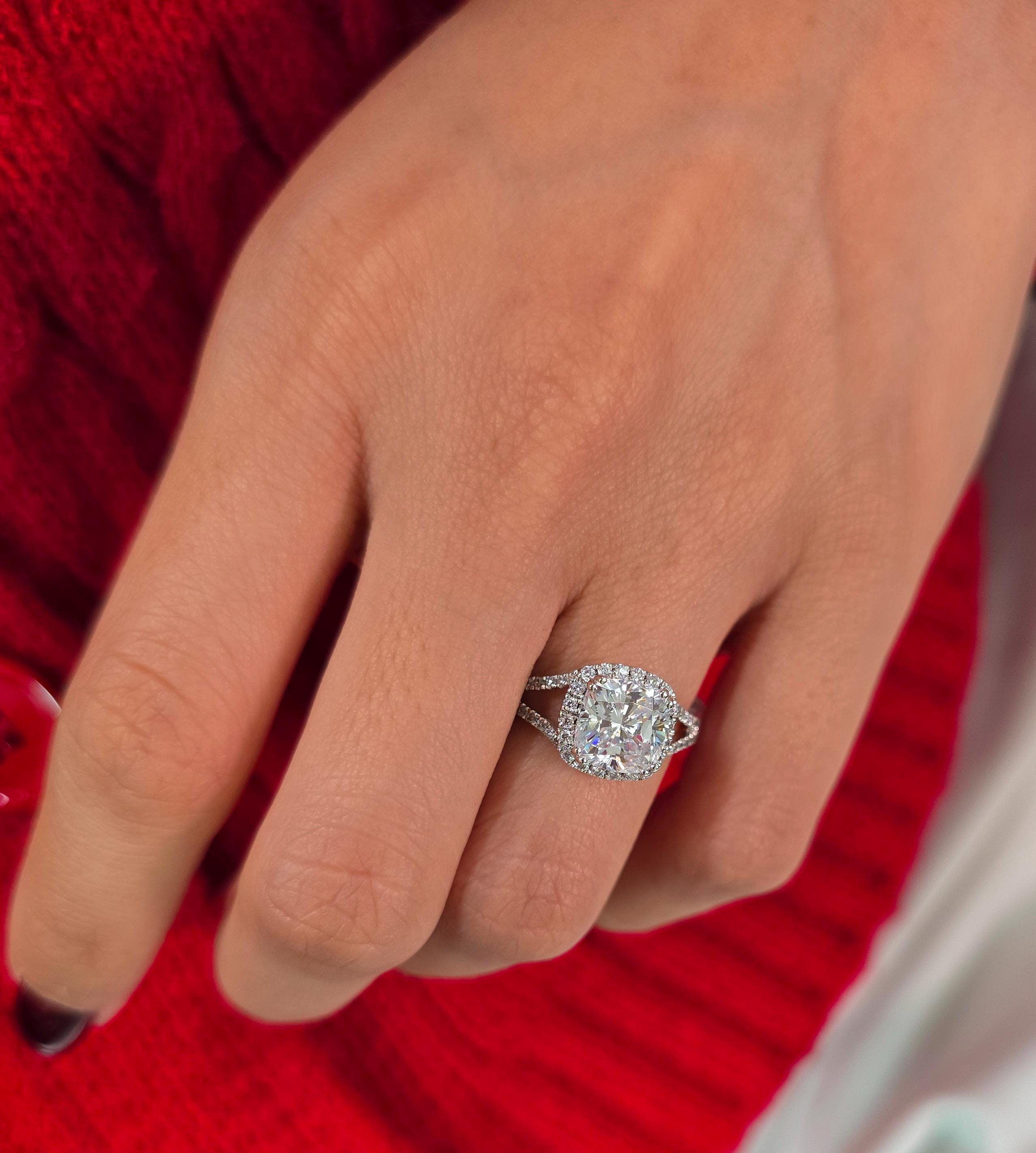 Cushion Cut 1ct 1.50ct 2.00ct 3.00ct Lab Grown Diamond Engagement Wedding Ring in 14k 18k Platinum White Yellow Rose Gold.