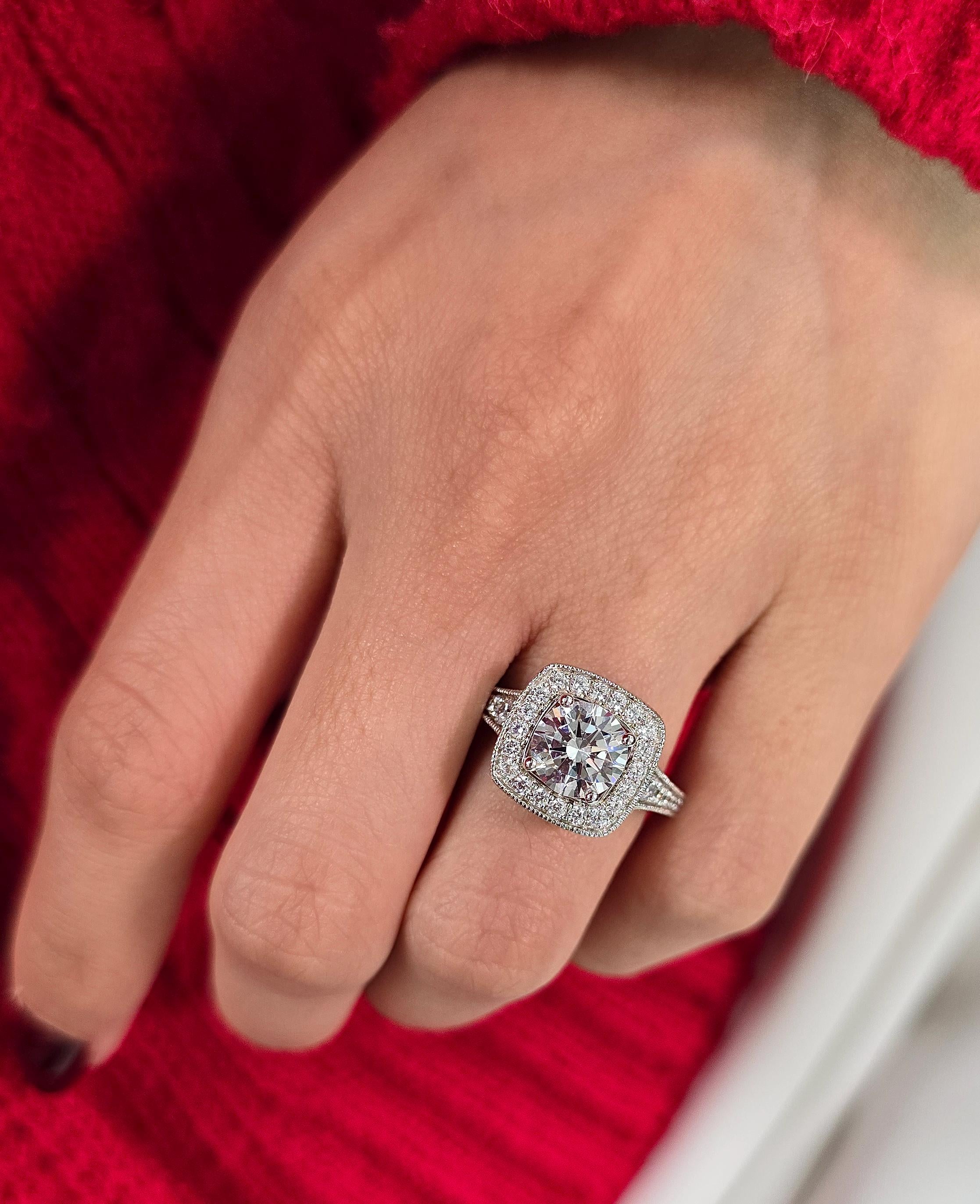 Round Cut 1ct 1.50ct 2.00ct 3.00ct Lab Grown Diamond Engagement Wedding Ring in 14k 18k Platinum White Yellow Rose Gold.