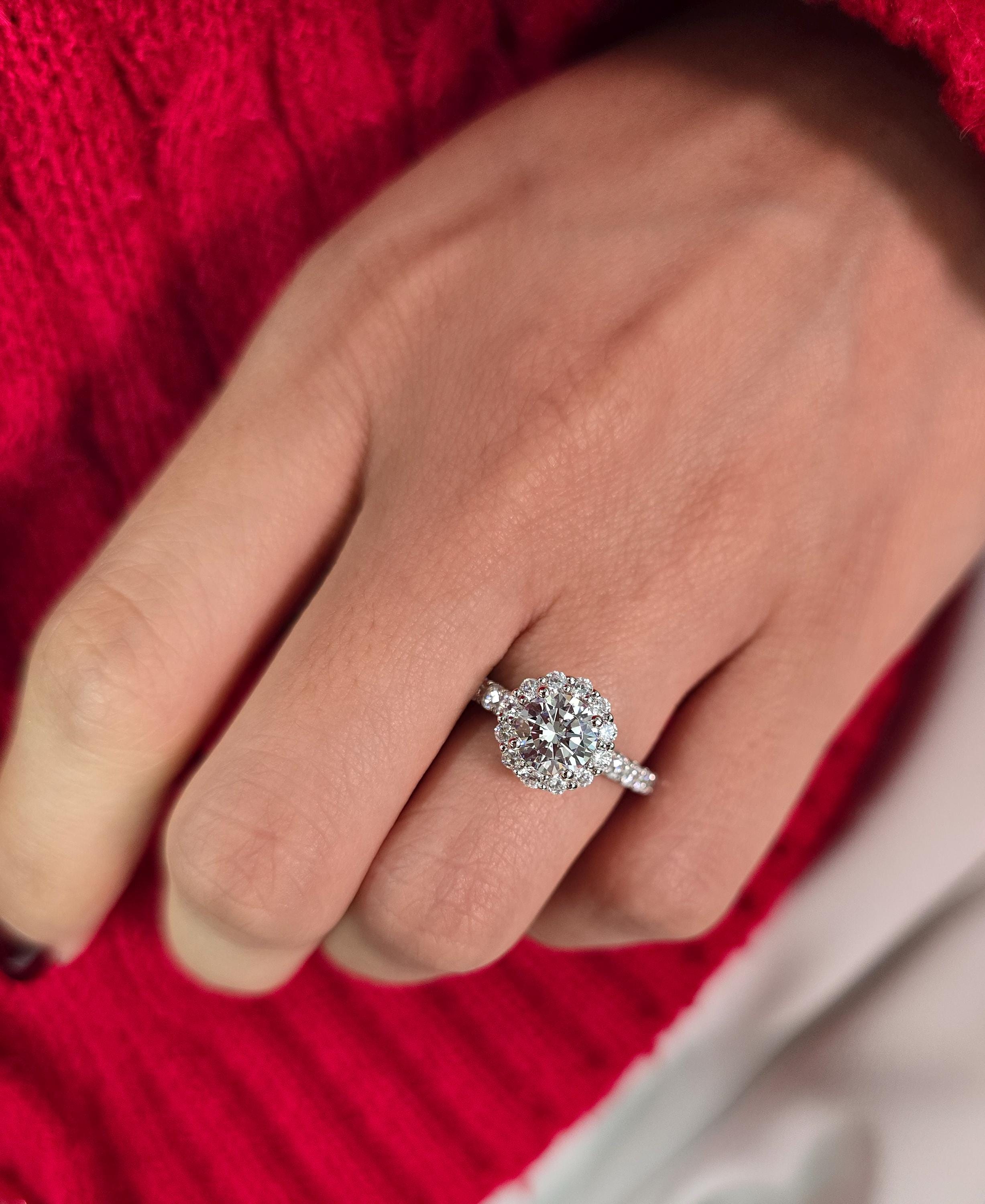 Round Cut 1ct 1.50ct 2.00ct 3.00ct Lab Grown Diamond Engagement Wedding Ring in 14k 18k Platinum White Yellow Rose Gold.