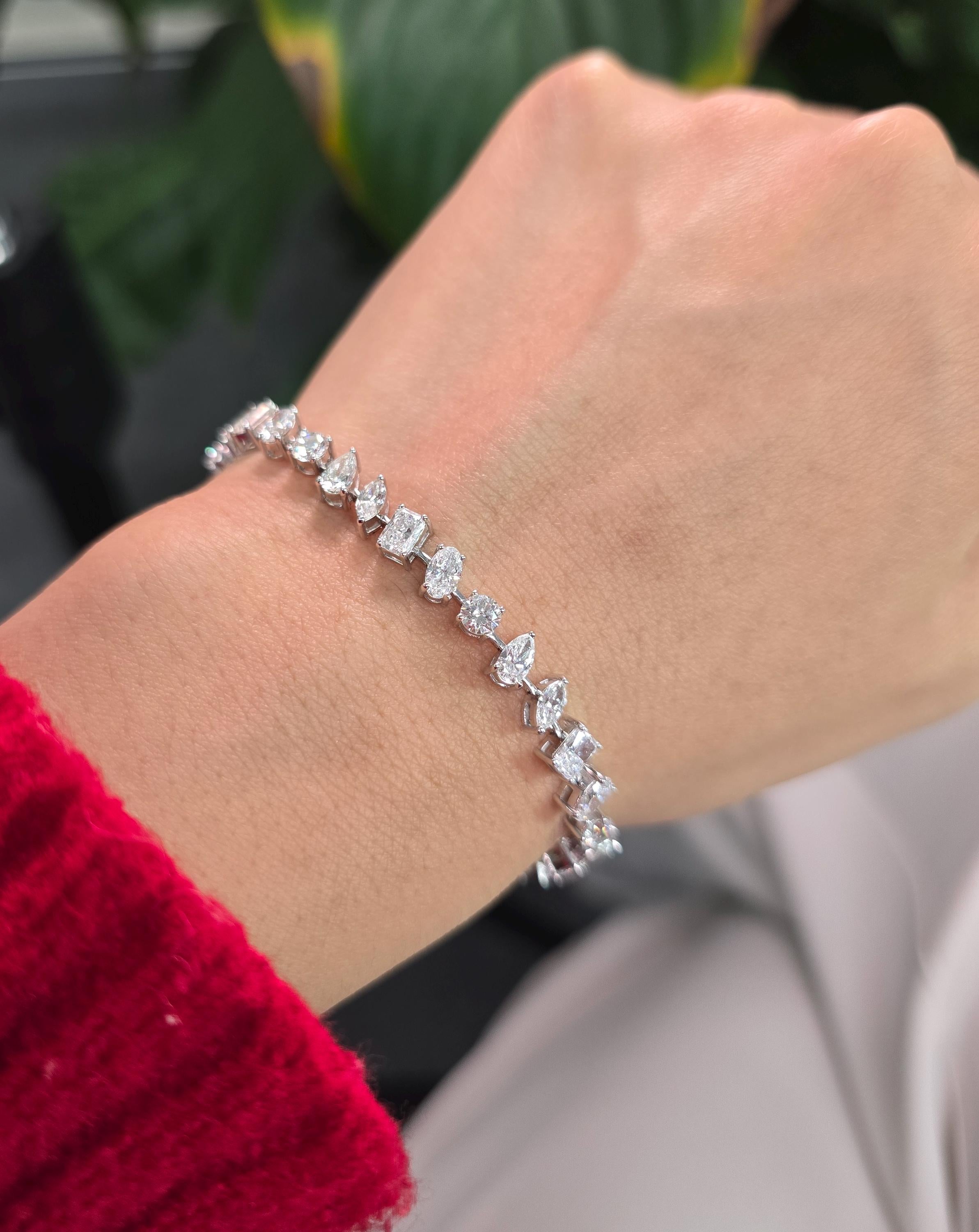 Luxurious 7cts Lab Grown Diamond Bracelet with Multi-Shaped Pear, Radiant, Oval, Marquise, and Round Diamonds, a dazzling masterpiece.