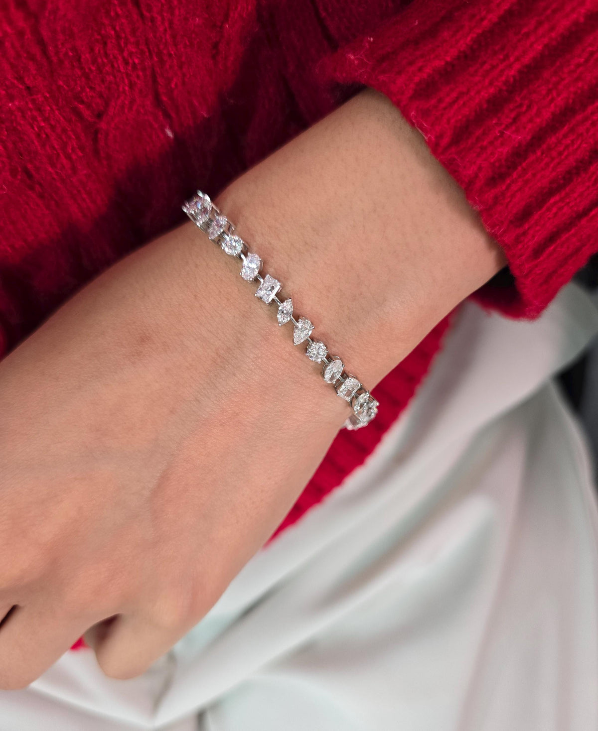Luxurious 7cts Lab Grown Diamond Bracelet with Multi-Shaped Pear, Radiant, Oval, Marquise, and Round Diamonds, a dazzling masterpiece.