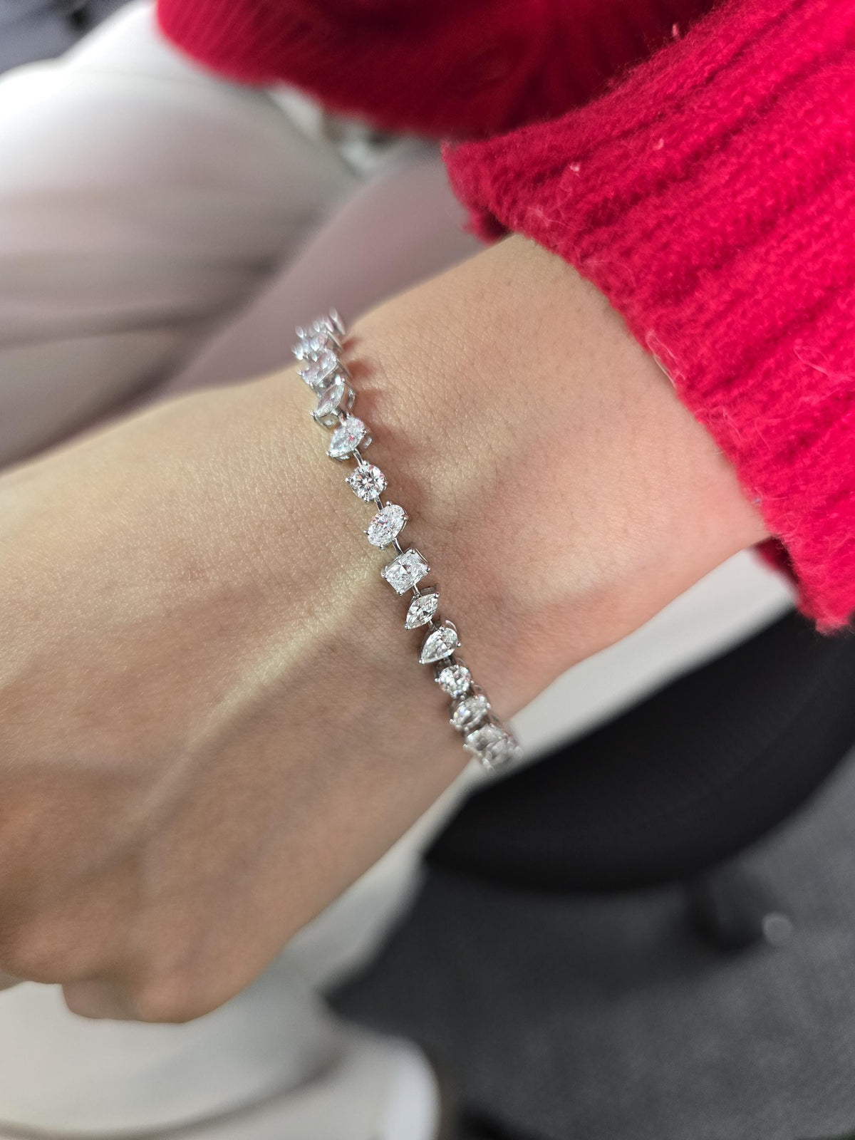 Luxurious 7cts Lab Grown Diamond Bracelet with Multi-Shaped Pear, Radiant, Oval, Marquise, and Round Diamonds, a dazzling masterpiece.