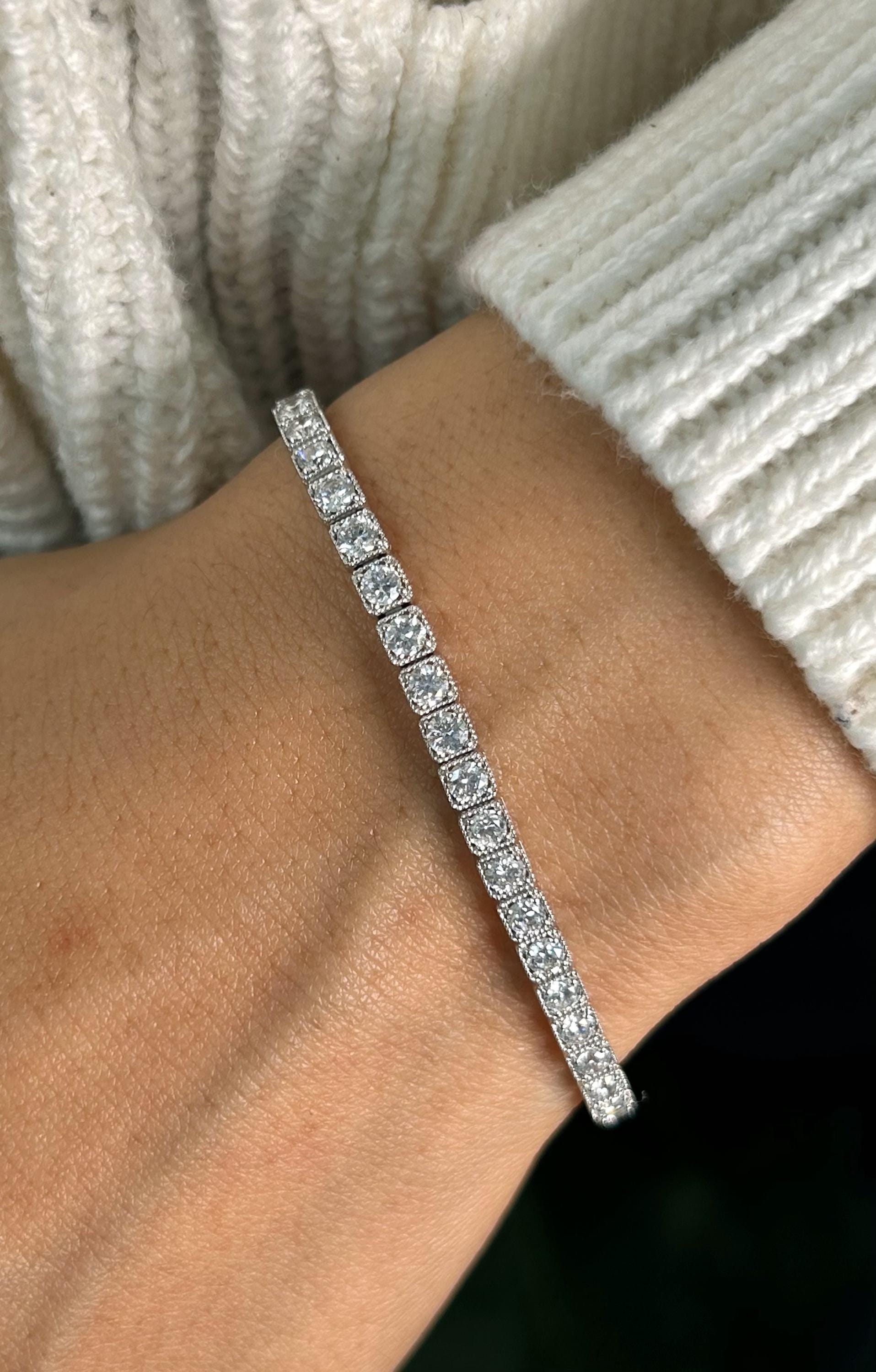 14K White Gold Lab Grown Diamond Tennis Bracelet, 7" Length, 4 CTTW Miligrain Bezel Look F Color VS Clarity