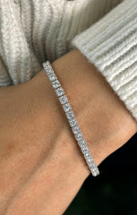 14K White Gold Lab Grown Diamond Tennis Bracelet, 7" Length, 4 CTTW Miligrain Bezel Look F Color VS Clarity
